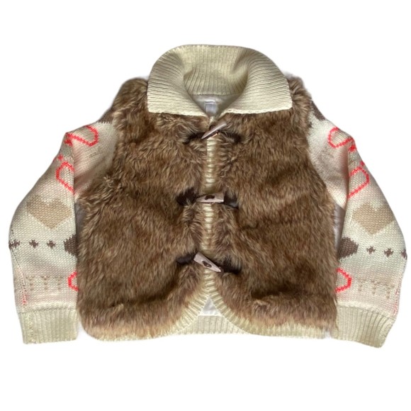 Design by Max Moretti Faux Fur Knit Girl’s Jacket Size 6 Cream - Picture 1 of 8